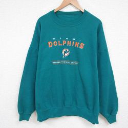 XL★古着 長袖 スウェット メンズ NFL マイアミドルフィンズ 刺繍 大きいサイズ クルーネック 青緑 アメフト スーパーボウル 25jun02 中古 スエット トレーナー トップス