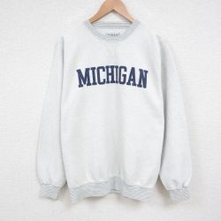 L★古着 長袖 スウェット メンズ 90年代 90s ミシガン 表起毛 クルーネック 白 ホワイト 25jun02 中古 スエット トレーナー トップス