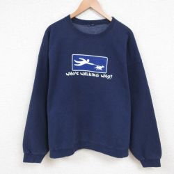 【50%OFF】XL★古着 長袖 スウェット メンズ whos 大きいサイズ クルーネック 紺 ネイビー 25jun02 中古 スエット トレーナー トップス