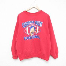 XL★古着 ヘインズ Hanes 長袖 スウェット メンズ 00年代 00s フットボール クルーネック 赤 レッド 25jun04 中古 スエット トレーナー トップス