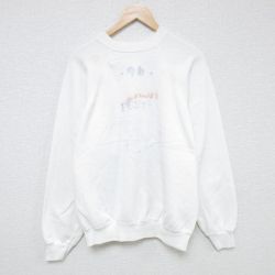 L★古着 長袖 スウェット メンズ 90年代 90s FLOYD ハンドペイント ラグラン クルーネック 白 ホワイト 25jun04 中古 スエット トレーナー トップス