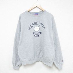 XL★古着 チャンピオン champion 長袖 スウェット メンズ 00年代 00s バスケットボール 大きいサイズ クルーネック グレー 霜降り 25jun04 中古 スエット トレーナー トップス