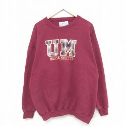 XL★古着 長袖 スウェット メンズ 90年代 90s UM クルーネック USA製 エンジ 25jun04 中古 スエット トレーナー トップス