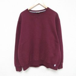 XL★古着 ラッセル 長袖 スウェット メンズ 00年代 00s 無地 大きいサイズ クルーネック エンジ 25jun04 中古 スエット トレーナー トップス