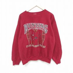 L★古着 長袖 スウェット メンズ 90年代 90s ハンティング クルーネック USA製 エンジ 25jun04 中古 スエット トレーナー トップス