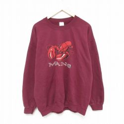 【50%OFF】XL★古着 長袖 スウェット メンズ 00年代 00s MAINE クルーネック エンジ 25jun04 中古 スエット トレーナー トップス
