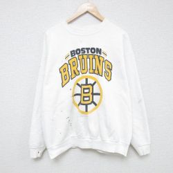 【20%OFF】XL★古着 長袖 スウェット メンズ 90年代 90s NHL ボストンブルーインズ クルーネック 白 ホワイト アイスホッケー 25jun04 中古 スエット トレーナー トップス