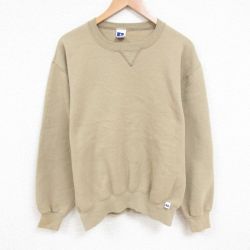 XL★古着 ラッセル 長袖 スウェット メンズ 90年代 90s 無地 クルーネック USA製 ベージュ カーキ 25jun04 中古 スエット トレーナー トップス