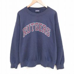 XL★古着 ジャンスポーツ 長袖 スウェット メンズ 00年代 00s ラドガーズ 大きいサイズ クルーネック 紺 ネイビー 25jun04 中古 スエット トレーナー トップス