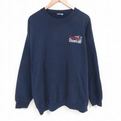 XL★古着 長袖 スウェット メンズ 00年代 00s NFL ニューイングランドペイトリオッツ 大きいサイズ クルーネック 紺 ネイビー アメフト スーパーボウル 25jun04 中古 スエット トレーナー トップス
