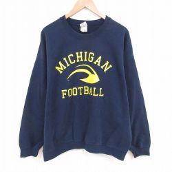 XL★古着 長袖 スウェット メンズ 00年代 00s ミシガン 大きいサイズ クルーネック 紺 ネイビー 25jun04 中古 スエット トレーナー トップス