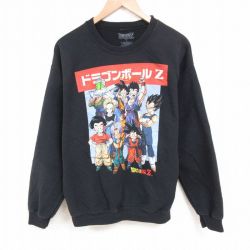 【20%OFF】L★古着 長袖 スウェット メンズ アニメ ドラゴンボールZ ベジータ クルーネック 黒 ブラック 25jun04 中古 スエット トレーナー トップス