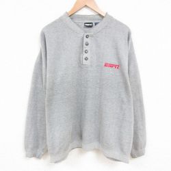 【20%OFF】XL★古着 長袖 スウェット メンズ 00年代 00s ESPN 鹿の子 大きいサイズ ヘンリーネック グレー 25jun04 中古 スエット トレーナー トップス