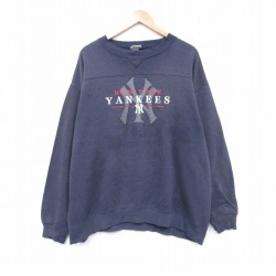XL★古着 リー Lee 長袖 スウェット メンズ 00年代 00s MLB ニューヨークヤンキース 刺繍 大きいサイズ クルーネック 紺 ネイビー 25oct01 中古 スエット トレーナー トップス