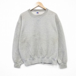 L★古着 ラッセル 長袖 スウェット メンズ 90年代 90s 無地 クルーネック USA製 グレー 霜降り 【spe】 25oct01 中古 スエット トレーナー トップス