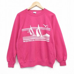 M★古着 長袖 スウェット メンズ 80年代 80s バミューダ クルーネック 濃ピンク 25oct01 中古 スエット トレーナー トップス