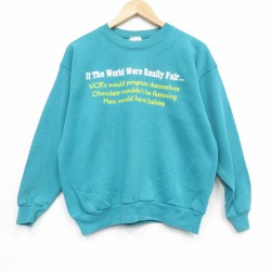 L★古着 ヘインズ Hanes 長袖 スウェット メンズ 00年代 00s メッセージ クルーネック 青緑 25oct01 中古 スエット トレーナー トップス