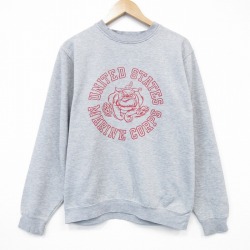 M★古着 長袖 スウェット メンズ 00年代 00s ミリタリー USMC 両面プリント クルーネック グレー 霜降り 【spe】 25oct03 中古 スエット トレーナー トップス