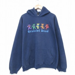 XL★古着 リキッドブルー 長袖 ロック バンド スウェット パーカー メンズ 00年代 00s グレイトフルデッド 大きいサイズ 濃紺 ネイビー 【spe】 25oct03 中古 スエット トレーナー トップス