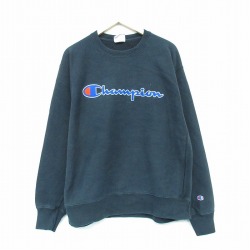 【20%OFF】XL★古着 長袖 チャンピオン Champion リバースウィーブ メンズ ビッグロゴ クルーネック 黒 ブラック 25oct03 中古 スエット トレーナー トップス