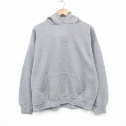 XL★古着 ラッセル 長袖 スウェット パーカー メンズ 無地 薄グレー 霜降り 25oct02 中古 スエット トレーナー トップス
