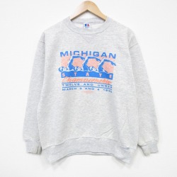 M★古着 ラッセル 長袖 スウェット メンズ 90年代 90s ミシガン クルーネック USA製 薄グレー 霜降り 25oct02 中古 スエット トレーナー トップス