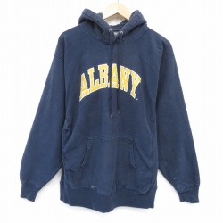 L★古着 STEVE&BARRYS 長袖 スウェット パーカー メンズ ALBANY 刺繍 紺 ネイビー 25oct02 中古 スエット トレーナー トップス