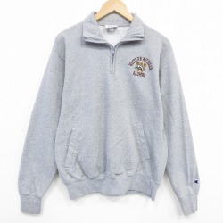 L★古着 チャンピオン champion 長袖 ハーフジップ スウェット メンズ 鳥 グレー 霜降り 25oct02 中古 スエット トレーナー トップス