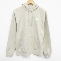 L★古着 ナイキ NIKE 長袖 スウェット パーカー メンズ ワンポイントロゴ ベージュ カーキ 25oct02 中古 スエット トレーナー トップス