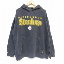XL★古着 長袖 スウェット パーカー メンズ NFL ピッツバーグスティーラーズ 大きいサイズ 濃グレー アメフト スーパーボウル 25oct04 中古 スエット トレーナー トップス