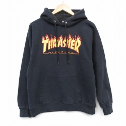 S★古着 スラッシャー 長袖 スウェット パーカー メンズ ビッグロゴ 黒 ブラック 25oct04 中古 スエット トレーナー トップス