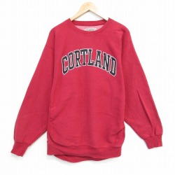 XL★古着 STEVE&BARRYS 長袖 スウェット メンズ CORTLAND 刺繍 クルーネック 赤 レッド 25oct03 中古 スエット トレーナー トップス
