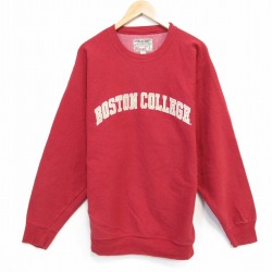 L★古着 STEVE&BARRYS 長袖 スウェット メンズ ボストン カレッジ クルーネック 赤 レッド 25oct03 中古 スエット トレーナー トップス