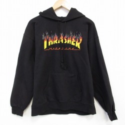 【20%OFF】L★古着 スラッシャー 長袖 スウェット パーカー メンズ ビッグロゴ 黒 ブラック 25oct03 中古 スエット トレーナー トップス