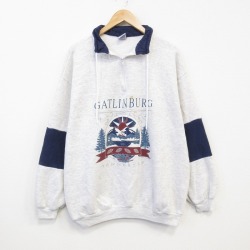 XL★古着 長袖 ハーフジップ スウェット メンズ 90年代 90s テネシー 大きいサイズ 襟付き USA製 薄グレー 霜降り 25oct04 中古 スエット トレーナー トップス