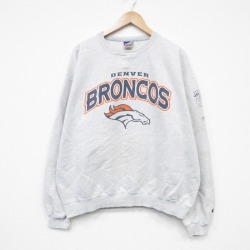 XL★古着 チャンピオン champion 長袖 スウェット メンズ 00年代 00s NFL デンバーブロンコス 大きいサイズ クルーネック 薄グレー 霜降り アメフト スーパーボウル 25oct04 中古 スエット トレーナー トップス
