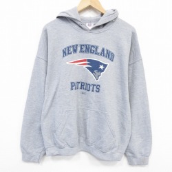 XL★古着 長袖 スウェット パーカー メンズ NFL ニューイングランドペイトリオッツ 大きいサイズ グレー 霜降り アメフト スーパーボウル 25oct07 中古 スエット トレーナー トップス