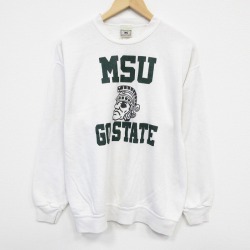 L★古着 リー Lee 長袖 スウェット メンズ 00年代 00s MSU クルーネック 白 ホワイト 25oct07 中古 スエット トレーナー トップス