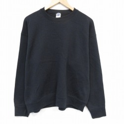 XL★古着 フルーツオブザルーム 長袖 スウェット メンズ 無地 クルーネック 黒 ブラック 25oct07 中古 スエット トレーナー トップス