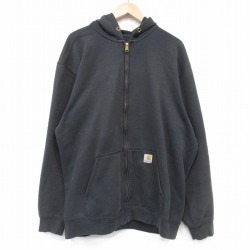 XL★古着 カーハート Carhartt 長袖 フルジップ スウェット パーカー メンズ 大きいサイズ 黒 ブラック 25oct06 中古 スエット トレーナー トップス