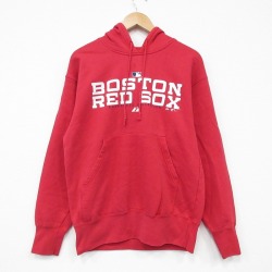 L★古着 長袖 スウェット パーカー メンズ 00年代 00s MLB ボストンレッドソックス 赤 レッド メジャーリーグ ベースボール 野球 25oct06 中古 スエット トレーナー トップス
