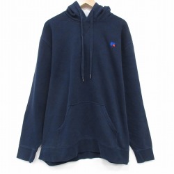 【20%OFF】XL★古着 ラッセル 長袖 スウェット パーカー メンズ ワンポイントロゴ 大きいサイズ 濃紺 ネイビー 25oct06 中古 スエット トレーナー トップス
