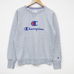M★古着 チャンピオン champion 長袖 スウェット メンズ ビッグロゴ クルーネック 薄グレー 霜降り 25oct06 中古 スエット トレーナー トップス