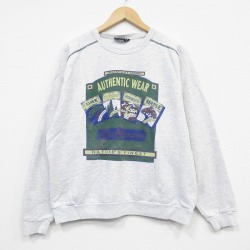 L★古着 長袖 スウェット メンズ 90年代 90s オーセンティックウェア クルーネック USA製 薄グレー 霜降り 25oct10 中古 スエット トレーナー トップス