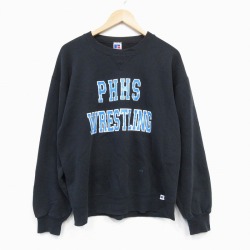 L★古着 ラッセル 長袖 スウェット メンズ 90年代 90s レスリング クルーネック USA製 黒 ブラック 【spe】 25oct10 中古 スエット トレーナー トップス