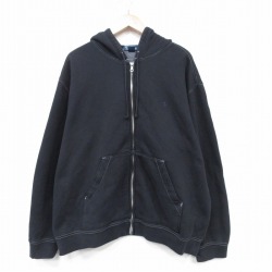 XL★古着 ラルフローレン Ralph Lauren 長袖 ブランド フルジップ スウェット パーカー メンズ 90年代 90s ワンポイントロゴ 大きいサイズ 黒 ブラック フード内側サーマル 【spe】 25oct11 中古 スエット トレーナー トップス