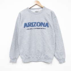M★古着 アリゾナジーンズ 長袖 スウェット メンズ 00年代 00s ビッグロゴ クルーネック USA製 グレー 霜降り 25oct11 中古 スエット トレーナー トップス