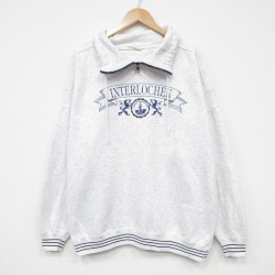 XL★古着 長袖 ハーフジップ スウェット メンズ 90年代 90s INTERLOCHEN 大きいサイズ モックネック ハイネック 薄グレー 霜降り 25oct11 中古 スエット トレーナー トップス