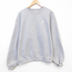 XL★古着 チャンピオン champion 長袖 スウェット メンズ 00年代 00s ワンポイントロゴ 大きいサイズ クルーネック グレー 霜降り 25oct08 中古 スエット トレーナー トップス