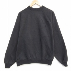XL★古着 ヘインズ Hanes 長袖 スウェット メンズ 90年代 90s 無地 ラグラン クルーネック 黒 ブラック 25oct08 中古 スエット トレーナー トップス